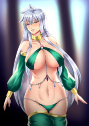 Rule 34 | 1girl, belly dancer, breasts, haryudanto, heart, heart-shaped pupils, high school dxd, silver hair, slave collar, solo, symbol-shaped pupils, tagme, vali lucifer