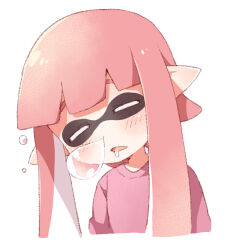 Rule 34 | 1girl, closed eyes, drooling, inkling, inkling girl, inkling player character, long hair, long sleeves, mouth drool, namori, nintendo, no nose, nose bubble, open mouth, pink shirt, pointy ears, shirt, simple background, sleeping, sleeping upright, solo, splatoon (series), squeans, tentacle hair, upper body, white background