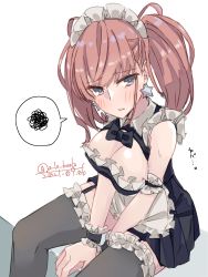 Rule 34 | 1girl, alakoala, alternate costume, apron, atlanta (kancolle), black bow, black bowtie, black dress, black thighhighs, bow, bowtie, breasts, brown hair, dated, detached collar, dress, earrings, enmaided, frilled apron, frilled thighhighs, frills, garter straps, grey eyes, highres, jewelry, kantai collection, large breasts, long hair, looking at viewer, maid, maid headdress, one-hour drawing challenge, solo, spoken squiggle, squiggle, star (symbol), star earrings, thighhighs, twitter username, two side up, waist apron, white apron