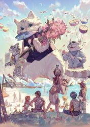 Rule 34 | 6+boys, 6+girls, :3, absurdres, animal, animal ears, animal on head, bad id, bad twitter id, balloon, beach, bell, black hair, blonde hair, blue eyes, boat, bouquet, bow, bowtie, brand name imitation, brown hair, can, cat, cat ears, cat on head, cloud, cloudy sky, day, everyone, fish, fish in mouth, flower, food, giant, giant cat, grass, gray cat, happy, highres, hill, jingle bell, long hair, multiple boys, multiple girls, on head, original, outdoors, patyuno, paw print, pet food, petals, ponytail, ribbon, sand, shore, short hair, sitting, sky, splashing, standing, tail, vest, water, watercraft, what, white cat