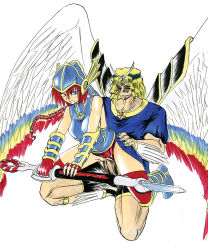 Rule 34 | 1boy, 1girl, angel, angel wings, ass, ass grab, boots, braid, clothed sex, clothing aside, duel monster, edamame, element valkyrie, fingerless gloves, gloves, helmet, hetero, heterochromia, highres, honest (yu-gi-oh!), leotard, leotard aside, looking back, penis, pubic hair, pussy, red hair, sex, simple background, straddling, thighhighs, uncensored, underwear, vaginal, weapon, wings, yu-gi-oh!