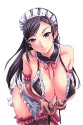 Rule 34 | 1girl, breasts, cleavage, duplicate, covered erect nipples, highres, large breasts, maid, maid apron, maid headdress, nipples, scan, shino (comic penguin club), solo, thighhighs, undressing, wet