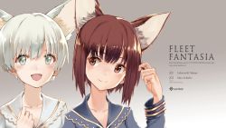 Rule 34 | 10s, 2girls, :d, alternate costume, animal ears, brown eyes, brown hair, character name, collarbone, grey eyes, hand on own chest, kantai collection, kemonomimi mode, long sleeves, looking at viewer, multiple girls, open mouth, ruisento, short hair, silver hair, smile, z1 leberecht maass (kancolle), z3 max schultz (kancolle)