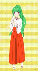 Rule 34 | 1girl, absurdres, green hair, highres, japanese clothes, miko, ponytail, purple eyes, tamapla-tan