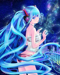 Rule 34 | 10s, 1girl, 2014, absurdly long hair, absurdres, artist name, beamed quavers, blue eyes, blue hair, bra, camisole, dated, hatsune miku, headset, highres, kidream, long hair, matching hair/eyes, musical note, no pants, panties, quaver, see-through, solo, striped bra, striped clothes, striped panties, twintails, underwear, underwear only, very long hair, vocaloid