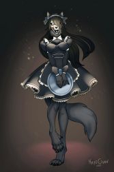 Rule 34 | animal ears, furry, furry female, highres, maid, maid clothes, scp-1471, scp foundation, sharp teeth, tail, teeth, tongue, wolf ears, wolf girl, wolf tail