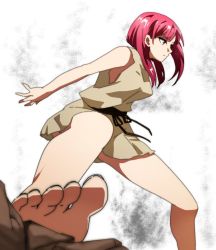 Rule 34 | 1girl, barefoot, feet, foot focus, jerun, magi the labyrinth of magic, morgiana, red eyes, red hair, simple background, tagme, toenails, toes