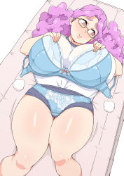 Rule 34 | 1girl, blush, bra over clothes, breasts, buruma, dockra a, glasses, gym uniform, highres, huge breasts, long hair, panties over clothes, pink eyes, plump, solo, thick thighs, thighs, underwear