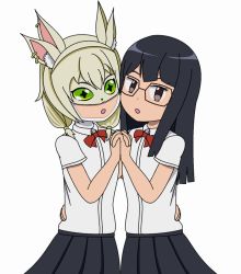 Rule 34 | 2girls, digimon, glasses, green eyes, holding hands, mask, mochizuki meiko, multiple girls, rasielmon, red ribbon, ribbon