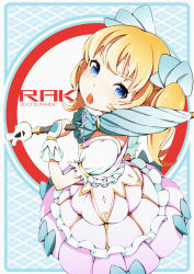 Rule 34 | 10s, 1girl, 2012, :o, blonde hair, blue eyes, cover, cover page, dress, holding, kazufumi (kaz-newt), looking at viewer, original, solo, twintails, umbrella, wrist cuffs