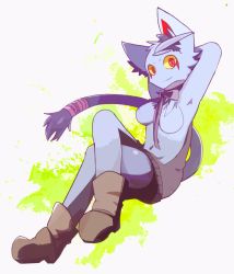 Rule 34 | 1girl, boots, cat, female focus, furry, furry female, highres, nishiroyago, no nipples, red eyes, solo