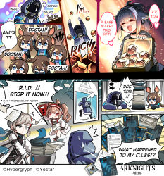 Rule 34 | 1boy, 1other, 2girls, ambiguous gender, amiya (arknights), angelina (arknights), angry, animal ears, arknights, cat girl, chibi, crying, doctor (arknights), dreaming, elysium (arknights), english text, fox ears, fox girl, gameplay mechanics, highres, hm (hmongt), multiple girls, rabbit ears, rabbit girl, speech bubble