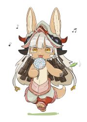Rule 34 | 1other, animal ears, bad id, bad twitter id, candy, food, full body, furry, highres, kawasemi27, lollipop, made in abyss, musical note, nanachi (made in abyss), other focus, tail, tongue, tongue out, white background, white hair, yellow eyes