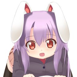 1girl :o animal_ears aoba_senkiri bad_id bad_pixiv_id bent_over black_thighhighs blush chimunge female_focus highres long_hair looking_at_viewer miniskirt pleated_skirt pov purple_hair rabbit_ears red_eyes reisen_udongein_inaba skirt solo thighhighs touhou zettai_ryouiki