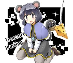 Rule 34 | 1girl, animal ears, any (artist), any (lucky denver mint), cheese, female focus, food, grey eyes, grey hair, mouse (animal), mouse ears, mouse tail, nazrin, pantyhose, red eyes, short hair, solo, tail, touhou