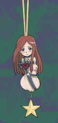 Rule 34 | 1girl, amputee, bad id, blue eyes, blush, branzent, breasts, brown hair, castlevania (series), castlevania: portrait of ruin, charlotte aulin, embarrassed, gift wrapping, long hair, mini person, minigirl, naked ribbon, nipples, nude, objectification, ornament, parted bangs, pussy, quadruple amputee, ribbon, sidelocks, small breasts, solo, star (symbol), transformation, wrapped up