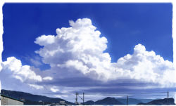 Rule 34 | cloud, cloudy sky, commentary, day, mountain, no humans, original, power lines, scenery, signature, sky, town, utility pole, yk funa