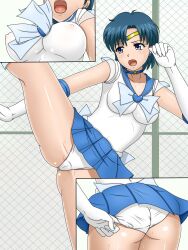 Rule 34 | 1girl, ass, bishoujo senshi sailor moon, blue eyes, blue hair, breasts, covered erect nipples, female focus, highres, magical curacao, medium breasts, mizuno ami, open mouth, panties, underwear