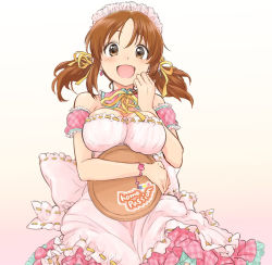 Rule 34 | 10s, 1girl, :d, apron, arm garter, bad id, bad tumblr id, bracelet, breasts, brown eyes, brown hair, bukiyama, dress, earrings, hair ribbon, heart, heart earrings, holding, holding tray, idolmaster, idolmaster cinderella girls, jewelry, large breasts, long hair, maid headdress, open mouth, plaid, ribbon, ribbon-trimmed clothes, ribbon trim, smile, solo, totoki airi, tray, twintails