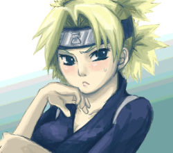 Rule 34 | aqua background, blonde hair, gradient background, hair intakes, headband, msms77, muted color, naruto, naruto (series), parted bangs, quad tails, simple background, solo, temari (naruto), v-shaped eyebrows