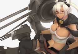 Rule 34 | 10s, 1girl, blonde hair, breasts, budget sarashi, dark-skinned female, dark skin, female focus, glasses, gloves, headgear, hews, kantai collection, large breasts, long hair, miniskirt, musashi (kancolle), musashi kai (kancolle), pointy hair, red eyes, sarashi, simple background, skirt, solo, thighhighs, twintails, two side up, zettai ryouiki
