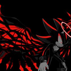 Rule 34 | 1boy, absurdres, black background, diamondx1704, furry, furry male, gloves, halo, highres, male focus, red eyes, red halo, shadow the hedgehog, solo, sonic (series), sonic generations, sonic x shadow generations, white gloves, wings
