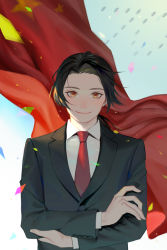 Rule 34 | 1boy, aircraft, axis powers hetalia, bishounen, china (hetalia), confetti, crossed arms, formal, helicopter, huacai, male focus, people&#039;s republic of china flag, smile, suit