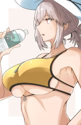 Rule 34 | 1girl, armpits, bottle, braid, breasts, chaldea lifesavers, fate/grand order, fate (series), florence nightingale (chaldea lifesavers) (fate), florence nightingale (fate), gin moku, hat, highres, large breasts, long hair, pink hair, red eyes, single braid, skindentation, solo, sun hat, swimsuit, underboob, very long hair, water bottle, whistle, whistle around neck