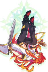 Rule 34 | 00s, 1boy, blonde hair, ebira, gradient hair, long hair, luke fon fabre, male focus, midriff, multicolored hair, red hair, solo, sword, tales of (series), tales of the abyss, weapon