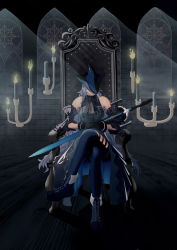 Rule 34 | 1girl, :o, absurdres, arknights, arm cuffs, ascot, black ascot, black capelet, black footwear, black gloves, black hat, black pants, bloodborne, boots, breasts, candle, capelet, chinese commentary, clothing cutout, commentary request, cross-laced footwear, crossed legs, gloves, grey shirt, hair between eyes, hat, highres, huge filesize, imunknown, indoors, jewelry, lace-up boots, lady maria of the astral clocktower, long hair, medium breasts, night, pants, shirt, silver hair, sitting, skadi (arknights), solo, thigh cutout, thigh strap, window