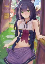 Rule 34 | 3girls, absurdres, areoru, black hair, cat tail, highres, karyl (princess connect!), long hair, looking at viewer, multiple girls, princess connect!, smile, tail, undressing
