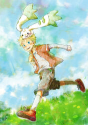 Rule 34 | digimon, digimon (creature), grass, happy, highres, running, smile, terriermon, wallace (digimon)