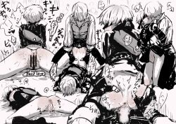 Rule 34 | 2b (nier:automata), 2boys, 9s (nier:automata), after vaginal, aftersex, android, anus, ass, bar censor, blindfold, blush, bottomless, censored, clothed sex, cum, cum in pussy, cumdrip, cuntboy, cuntboy with male, doggystyle, face down, fingerless gloves, from behind, genderswap, genderswap (ftm), genderswap (mtf), gloves, greyscale, heart, jacket, kiss, kneehighs, light censor, lying, male focus, male pubic hair, mole, monochrome, motion lines, multiple boys, nier:automata, nier (series), on stomach, pubic hair, pussy, pussy juice, reverse newhalf with male, sex, sex from behind, shirt, short hair, sketch, socks, speech bubble, spoken heart, spread legs, spread pussy, sweat, tarakoutibiru, top-down bottom-up, translation request, vaginal, white background, white shirt, yaoi