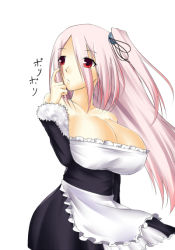 Rule 34 | apron, bad id, bad pixiv id, bare shoulders, breasts, cleavage, huge breasts, long hair, maid, maid apron, otogi (s in w), pink hair, red eyes, ribbon, solo, twintails
