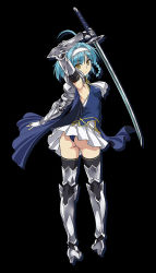 Rule 34 | 10s, 1girl, armor, ass, blue hair, female focus, nonaka yuki, scarf, shinmai maou no testament, skirt, solo, sword, tagme, weapon