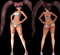 Rule 34 | 1girl, 3d, action taimanin, alternate color, alternate costume, alternate hairstyle, animal ears, ass, bikini, blush, breasts, brown hair, cameltoe, curvy, dark skin, hands on own hips, highres, huge ass, lilith-soft, long hair, looking at viewer, mizuki yukikaze, official alternate costume, one-piece tan, pink eyes, screencap, shiny clothes, shiny skin, small breasts, smile, standing, swimsuit, taimanin (series), taimanin yukikaze, tan, tanline, thighs, thong bikini, twintails, very long hair, wide hips
