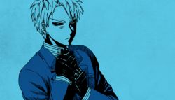 Rule 34 | 1boy, bad id, bad pixiv id, black sclera, blue theme, colored sclera, cyborg, formal, genos, image sample, male focus, monochrome, one-punch man, pixiv sample, solo, suit
