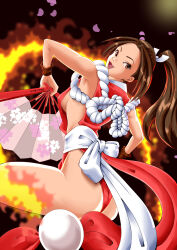 Rule 34 | 1girl, absurdres, breasts, fatal fury, fire, highres, large breasts, long hair, shiranui mai, solo