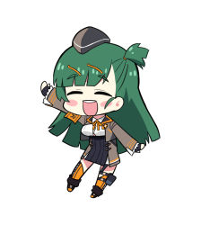 Rule 34 | 1girl, ^ ^, ^o^, blush stickers, breasts, chibi, closed eyes, g28 (girls&#039; frontline), girls&#039; frontline, green hair, jacket, long hair, nemoga, simple background, solo, thick eyebrows, thighhighs, white background, yellow thighhighs