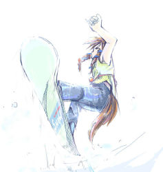 Rule 34 | 1girl, brown hair, dog tail, female focus, jason (kaiten kussaku kikou), original, simple background, snowboard, solo, tail, white background