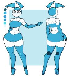 Rule 34 | 1girl, android, ass, blue footwear, blue hair, boots, breasts, choker, concept art, elbow gloves, gloves, high heel boots, high heels, highres, jenny wakeman, joints, my life as a teenage robot, nsfwskully, robot joints, skirt, solo, tagme, thick thighs, thigh boots, thighhighs, thighs, twintails