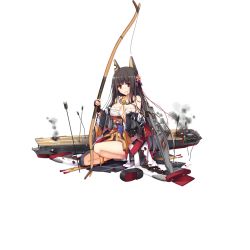 Rule 34 | 1girl, akagi (warship girls r), animal ears, arrow (projectile), bell, black gloves, black hair, blunt bangs, bow, bow (weapon), breasts, broken, brown eyes, cannon, damaged, detached sleeves, fake animal ears, fingerless gloves, flight deck, flower, full body, gloves, hair flower, hair in own mouth, hair ornament, haluka (aixioo), headgear, holding, holding bow (weapon), holding weapon, japanese clothes, kneeling, large breasts, long hair, long sleeves, looking at viewer, machinery, obi, official art, parted lips, remodel (warship girls r), sandals, unworn sandals, sash, single glove, smoke, solo, tabi, torn clothes, transparent background, turret, warship girls r, weapon, wide sleeves