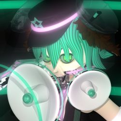 Rule 34 | 1girl, 3d, android, animal ears, bad id, bad twitter id, deino (deino3330), dog ears, green eyes, green hair, highres, joints, kasodani kyouko, mechanical arms, megaphone, parody, robot, robot joints, single mechanical arm, style parody, sweetcoolcolors, tail, touhou