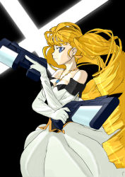 Rule 34 | 1girl, aq interactive, arcana heart, arcana heart 2, atlus, bare shoulders, dress, drill hair, dual wielding, earrings, elbow gloves, examu, gloves, gudou, gun, hands on own hips, holding, jewelry, long hair, necklace, orange hair, petra johanna lagerkvist, solo, twin drills, twintails, weapon