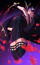 Rule 34 | black hair, blood, blood on clothes, blood on face, dancing, family, flower, flying, highres, kitsunoko, red eyes, rose, spy x family, yor briar