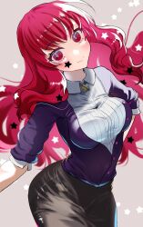 Rule 34 | 1girl, black skirt, blush, breasts, buttons, closed mouth, facial mark, fire emblem, fire emblem engage, hair ornament, highres, large breasts, long hair, long sleeves, looking at viewer, mu tu bu, nintendo, red eyes, red hair, skirt, solo, star (symbol), star facial mark, star hair ornament, yunaka (fire emblem)