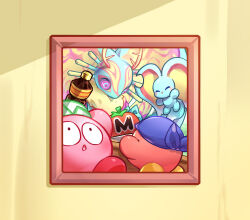 Rule 34 | 0olqplo0, animal ears, antlers, bandana, bandana waddle dee, blue bandana, closed eyes, elfilin, energy drink (kirby), fecto elfilis, holding, holding plate, horns, kirby, kirby (series), kirby and the forgotten land, maxim tomato, mouse ears, multicolored eyes, nintendo, notched ear, photo (object), plate, tail