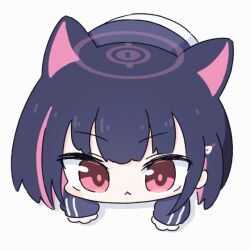 Rule 34 | 1girl, all fours, animal ears, animated, animated gif, black hair, black jacket, blue archive, cat ears, chibi, closed mouth, colored inner hair, commentary request, extra ears, halo, jacket, kazusa (blue archive), long sleeves, looping animation, multicolored hair, pink hair, pink halo, red eyes, short hair, simple background, solo, umihio, white background