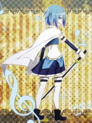 Rule 34 | 10s, 1girl, bad id, bad pixiv id, blue eyes, blue hair, cape, hxjunky, magical girl, mahou shoujo madoka magica, mahou shoujo madoka magica (anime), miki sayaka, short hair, sword, thighhighs, weapon, white thighhighs