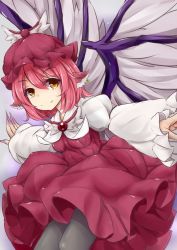 Rule 34 | 1girl, absurdres, animal ears, bd-0, bow, brooch, dress, earrings, fingernails, hat, highres, jewelry, long fingernails, looking at viewer, mystia lorelei, nano (ex925868312), outstretched arms, pink hair, sharp fingernails, short hair, smile, solo, touhou, wings, yellow eyes